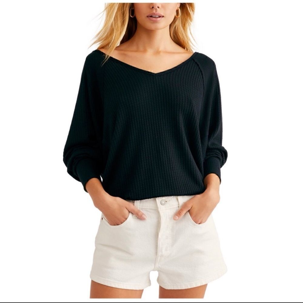 Free People Women's Santa Clara Thermal Top Size Black Size M‎